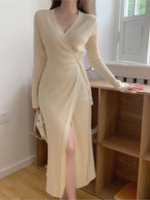 BXOXO party look inspos Women Knitted Dress New Autumn Winter Slim Lace-Up Long Sleeve Casual Sweater Dresses Elegant Fashion Office Female Vestidos